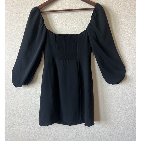 Wilfred Aritzia 4 Black Puff Sleeve Mini Dress Sweetheart Neck Coquette - Picture 5 of 9